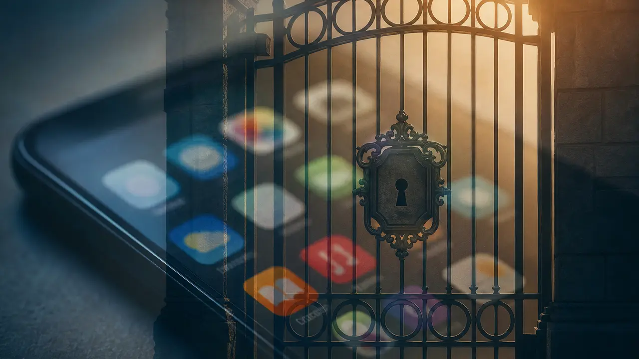 Strati di luce trasparente su uno smartphone, senza lucchetti né testo