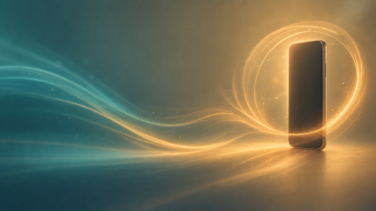 Soft abstract light suggesting earned minutes moving from motion into a phone wallet balance