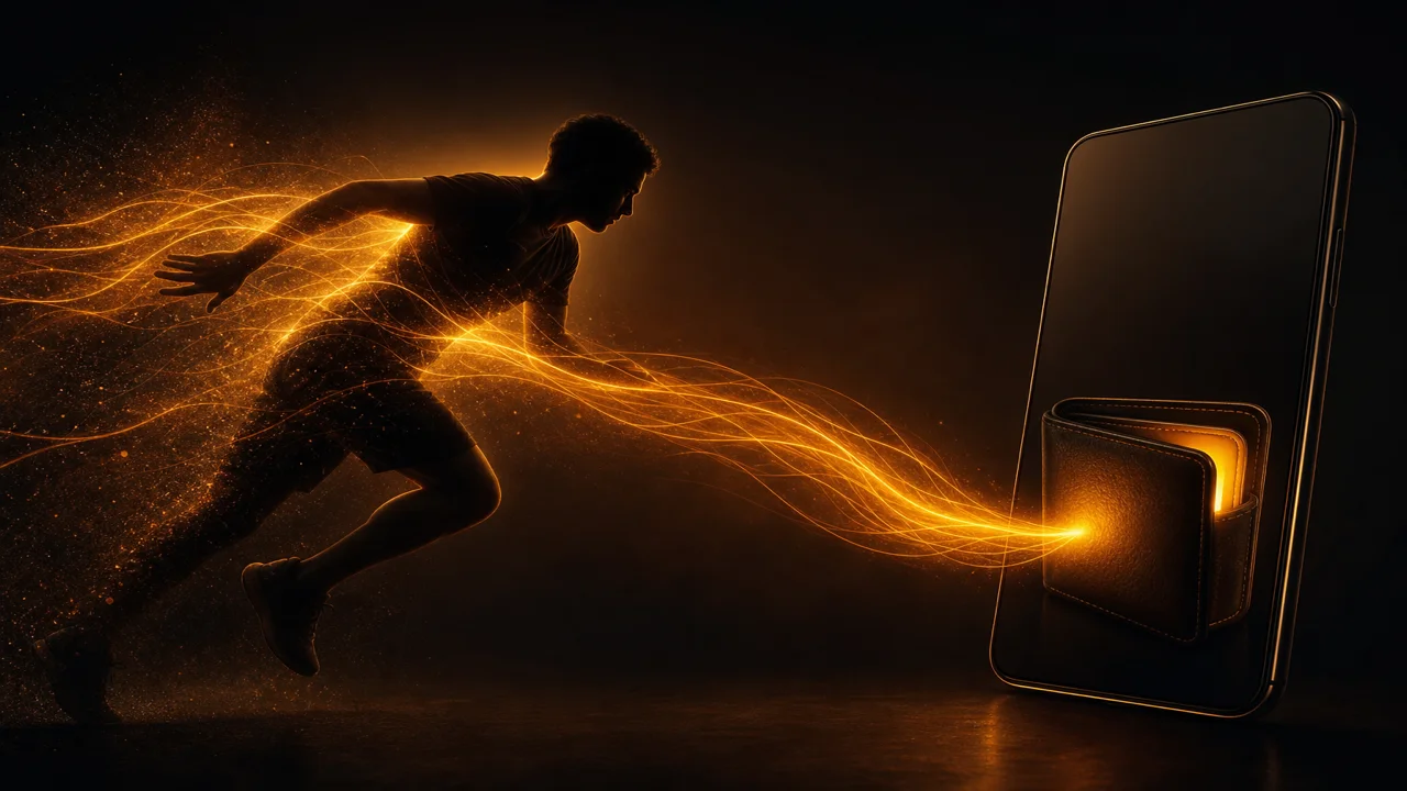 Luz abstrata suave sugerindo movimento convertido em minutos num telefone, sem texto
